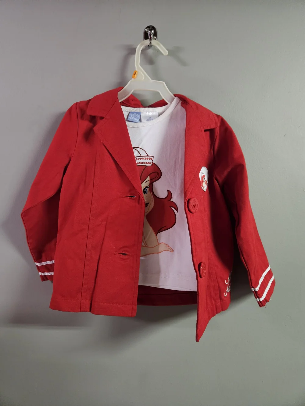 Disney Vintage Ariel Red Sailor-Style Jacket with White Hat And Tshirt